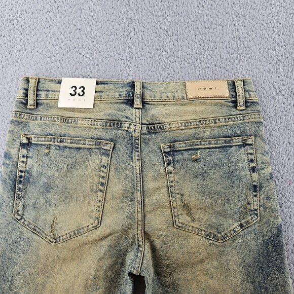 mnml Jeans Mens 33 Blue X146 Stretch Denim Distressed Slim Fit - Picture 13 of 16